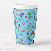 Toucan Flamingo and Arara Seamless Birds Pattern Latte Mok (Voorkant)