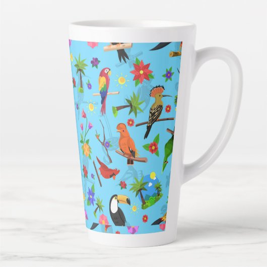 Toucan Flamingo and Arara Seamless Birds Pattern Latte Mok (Rechts)