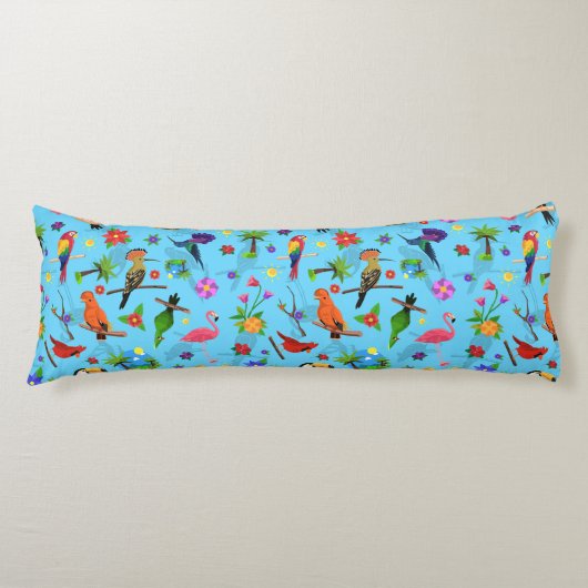 Toucan Flamingo and Arara Seamless Birds Pattern Lichaamskussen (Voorkant)