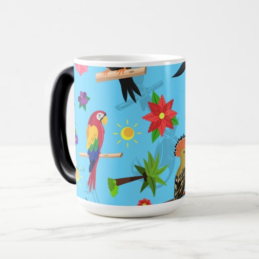 Toucan Flamingo and Arara Seamless Birds Pattern Magische Mok (Voorkant links)