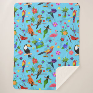 Toucan Flamingo and Arara Seamless Birds Pattern Sherpa Deken