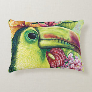 Toucan Green Tropische Hawaiaanse Kunst Accent Kus Kussen