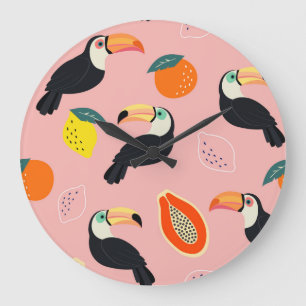 Toucan met Abstracte tropische vruchten Grote Klok