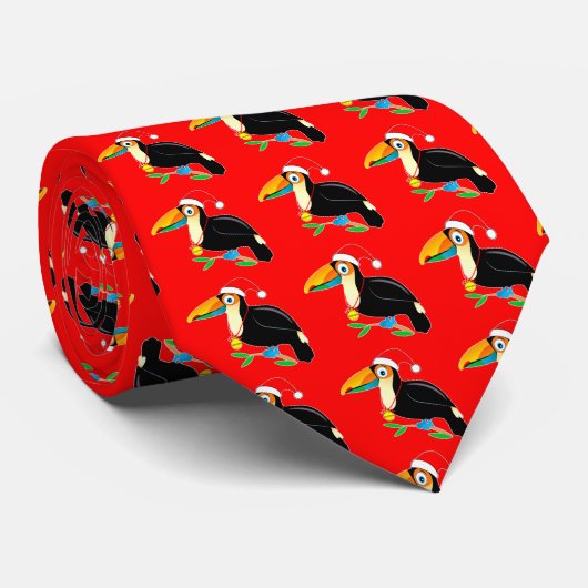 Toucan met Santa Hat Stropdas (Opgerold)