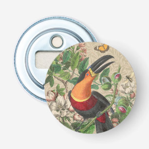 Toucan Oerwoud Tropical Bird Mooi Antiek Button Flesopener