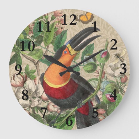 Toucan Oerwoud Tropical Bird Mooi Antiek Grote Klok (Voorkant)