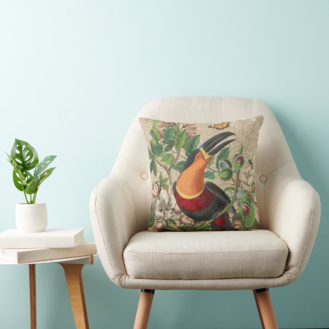 Toucan Oerwoud Tropical Bird Mooi Antiek Kussen (Stoel)