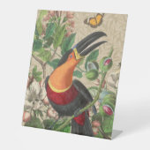 Toucan Oerwoud Tropical Bird Mooi Antiek Reclamebord Met Voetstuk (Voorkant)