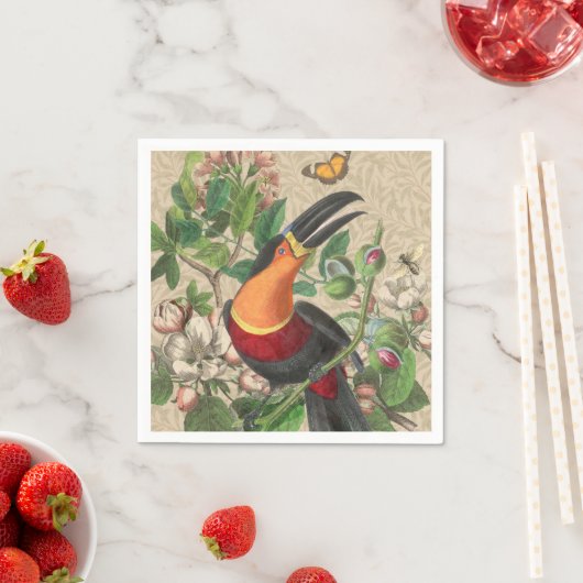 Toucan Oerwoud Tropical Bird Mooi Antiek Servet (Insitu)