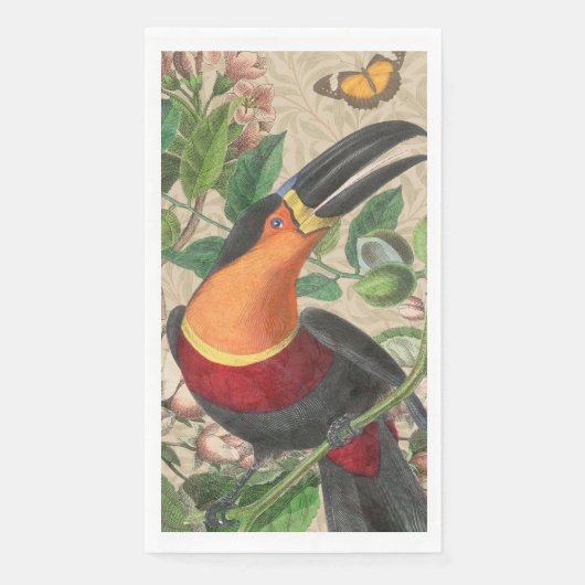 Toucan Oerwoud Tropical Bird Mooi Antiek Servet (Voorkant)