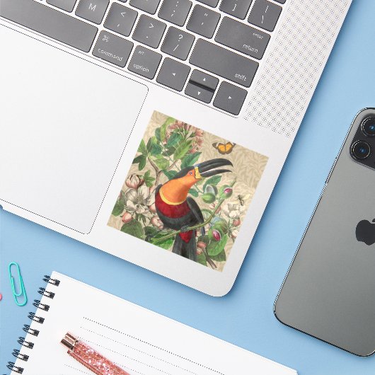 Toucan Oerwoud Tropical Bird Mooi Antiek Sticker (Laptop met iPhone)