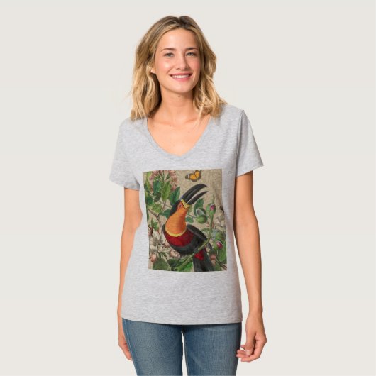 Toucan Oerwoud Tropical Bird Mooi Antiek T-shirt (Voorkant volledig)