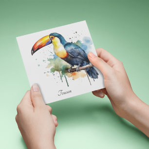 Toucan op tak aquarel kunst, op maat gemaakt feestdagenkaart