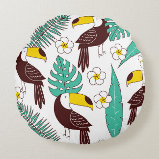 Toucan orchidee  palmpatroon rond kussen