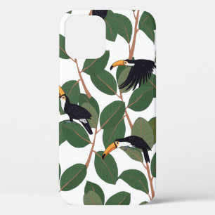 Toucan papegaaien met ficuspalmbladeren naadloos iPhone 12 hoesje