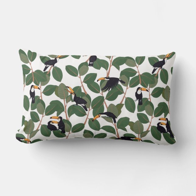 Toucan papegaaien met ficuspalmbladeren naadloos kussen (Voorkant)