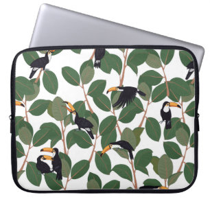 Toucan papegaaien met ficuspalmbladeren naadloos laptop sleeve