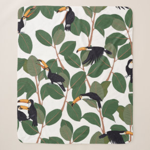 Toucan papegaaien met ficuspalmbladeren naadloos sherpa deken