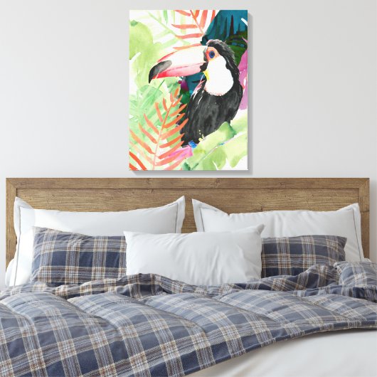 Toucan-portret met tropische bladeren canvas afdruk (Insitu (Slaapkamer))
