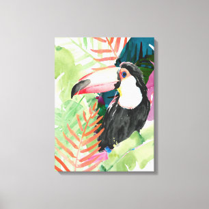 Toucan-portret met tropische bladeren canvas afdruk