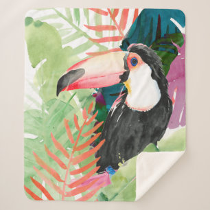 Toucan-portret met tropische bladeren sherpa deken