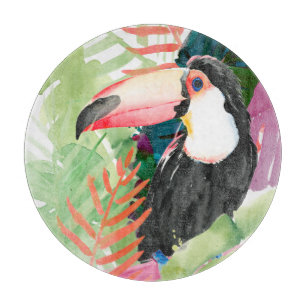 Toucan-portret met tropische bladeren snijplank