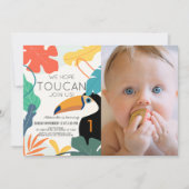 Toucan Tropical Leaf Modern 1e verjaardag Foto Kaart (Voorkant)