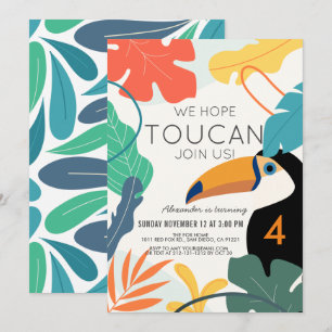 Toucan Tropical Leaf Modern Kids Birthday Kaart