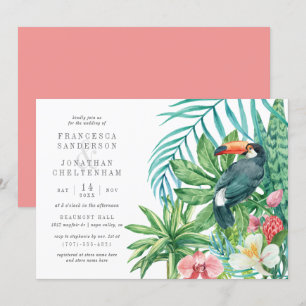 Toucan & Tropical Leaves Modern Summer Wedding Kaart