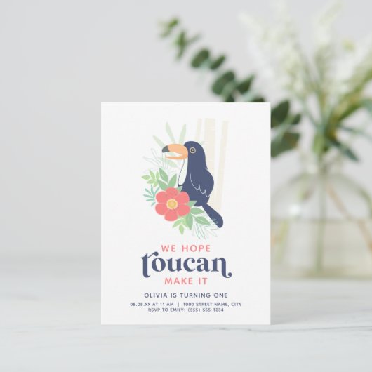 Toucan Tropical Palm Feuilles Invitation d'anniver (Debout devant)
