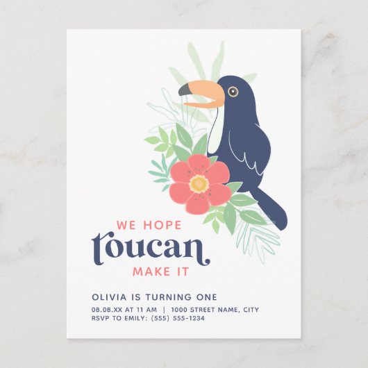 Toucan Tropical Palm Feuilles Invitation d'anniver (Devant)