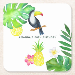 Toucan Tropical Waterverf Summer Birthday Vierkante Kartonnen Onderzetter