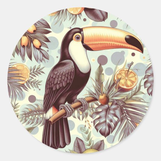  Toucan tropisch patroon Ronde Sticker (Voorkant)