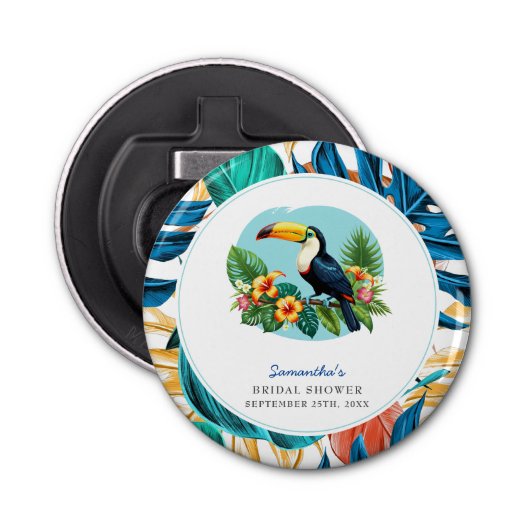 Toucan Tropisch Regenwoud Zomers Bruidsdouche Button Flesopener (Voorkant)
