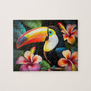 Toucan tropische vogel met hibiscusbloemen legpuzzel
