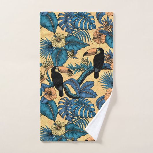 Toucan-tuin in geel en blauw bad handdoek (Handdoek)