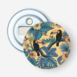 Toucan-tuin in geel en blauw button flesopener