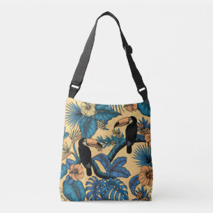 Toucan-tuin in geel en blauw crossbody tas