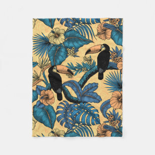 Toucan-tuin in geel en blauw fleece deken
