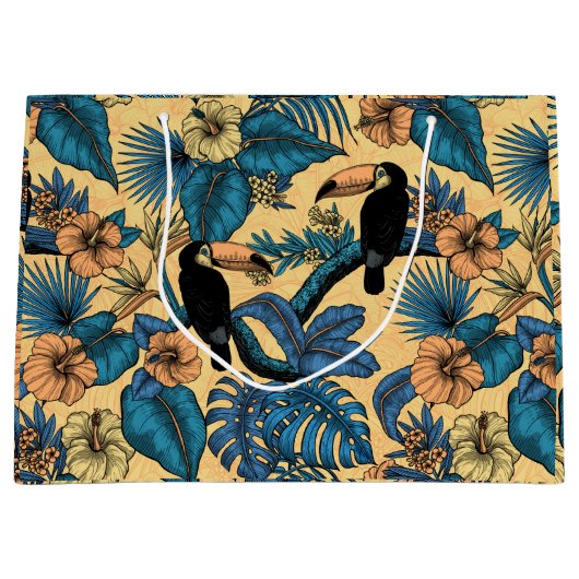 Toucan-tuin in geel en blauw groot cadeauzakje (Voorkant)