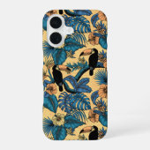 Toucan-tuin in geel en blauw iPhone 16 hoesje (Achterkant)