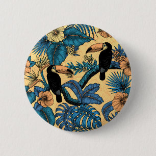 Toucan-tuin in geel en blauw ronde button 5,7 cm