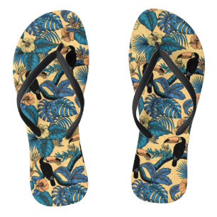 Toucan-tuin in geel en blauw teenslippers