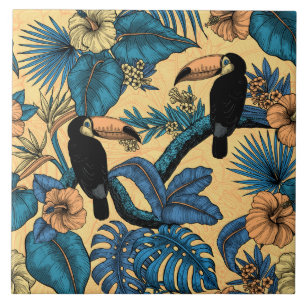 Toucan-tuin in geel en blauw tegeltje