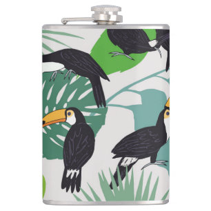 Toucan Vogel: Palmbladeren Patroon Heupfles