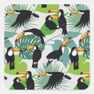 Toucan Vogel: Palmbladeren Patroon Vierkante Sticker