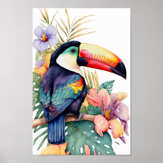 Toucan wall art met tropische bloemen afdrukken poster (Voorkant)