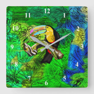 Toucan wandklok Toco Bird Vierkante Klok