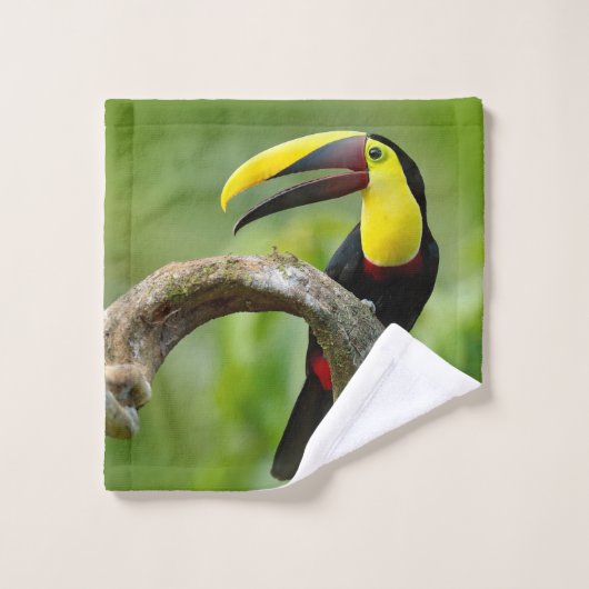 Toucan zittend op de tak in het bos washandje (Wasdoekje)