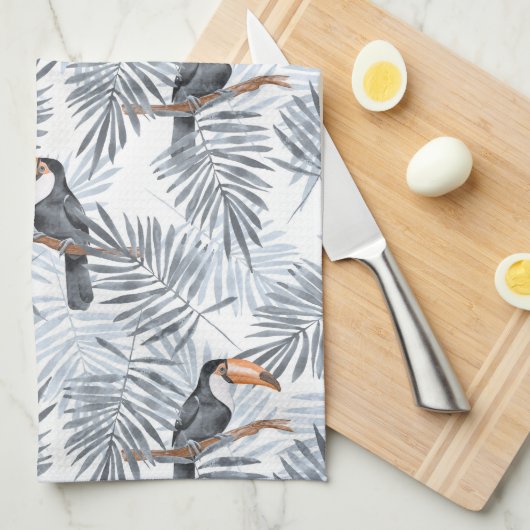 Toucanes en palmbladeren. Gray Theedoek (Quarter Fold)